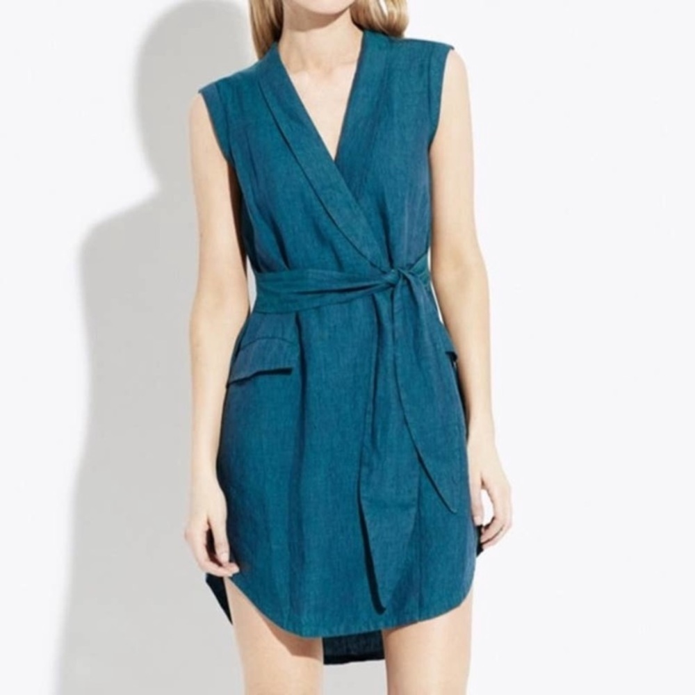 AYR Linen Utility Dress Bleu Fir Linen Wrap EUC